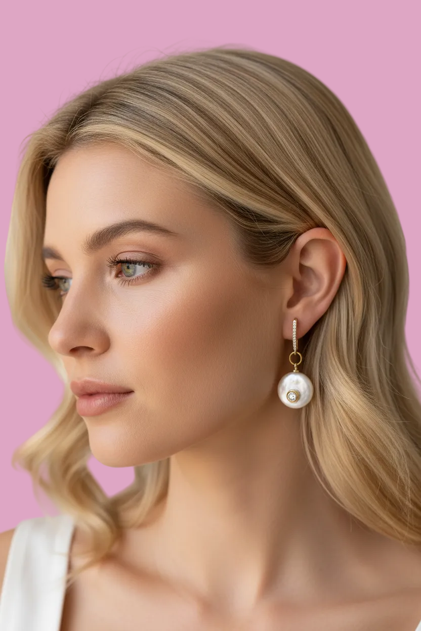 Orecchini  Collezione JAIPUR- perla piatta e zirconi incastonati