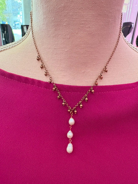 Deliziosa – Collana rosario con pendente 3 perle in argento 925 rosé