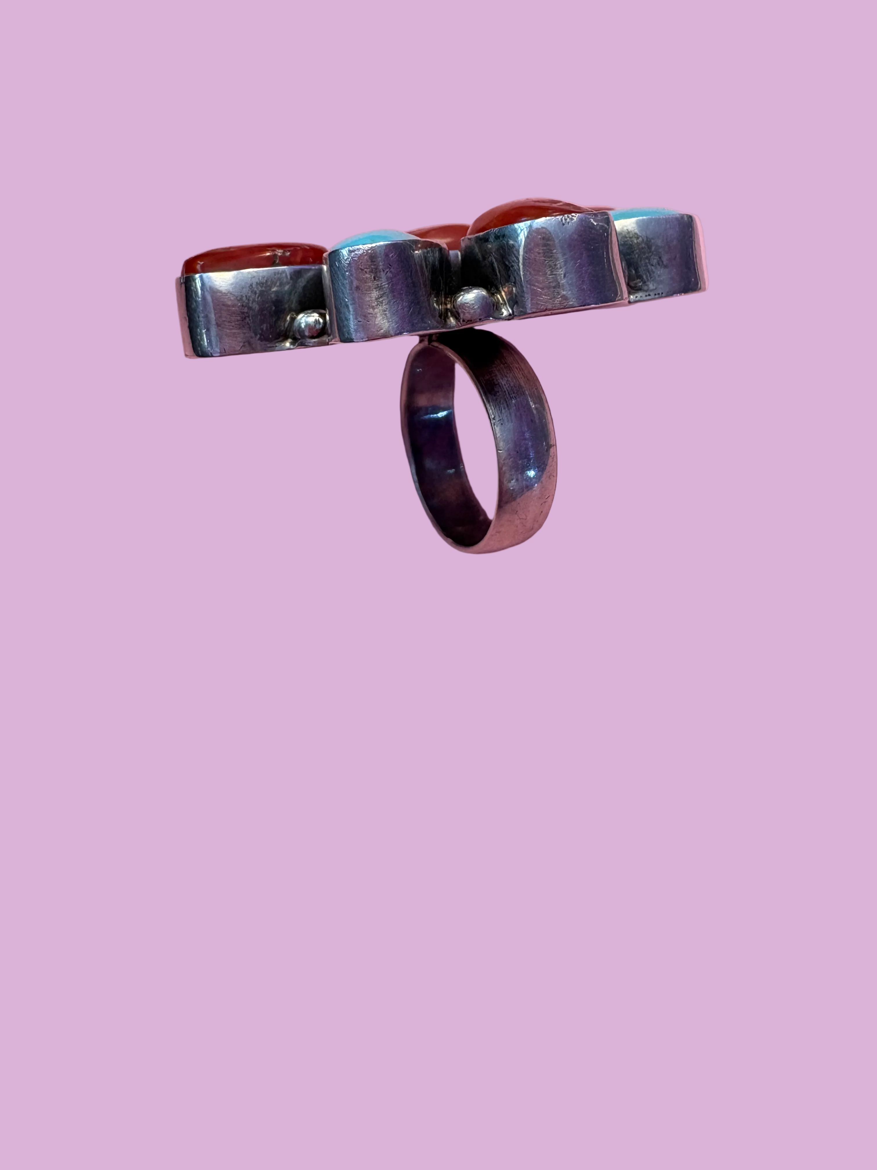 ETNICA - Anello in argento 925 con turchese e corallo