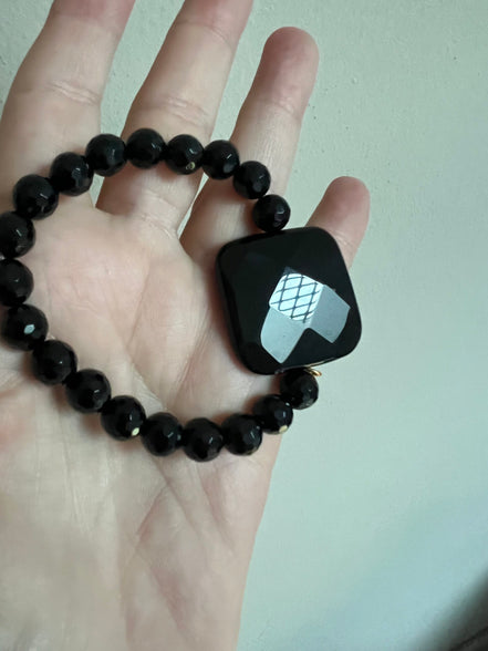 Bracciale Bisette - Onice sfere con quadrato grande