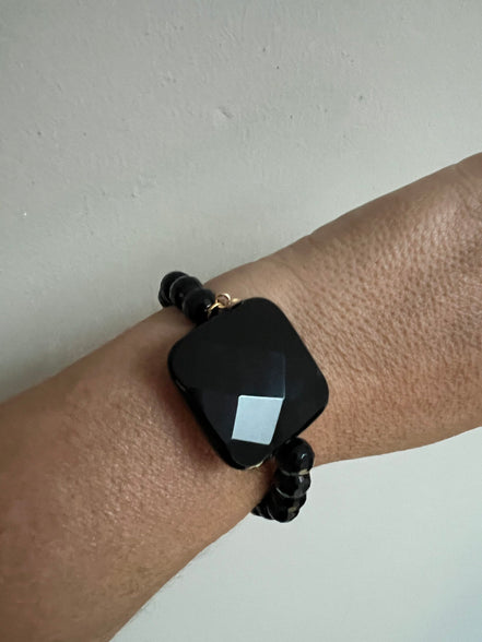 Bracciale Bisette - Onice sfere con quadrato grande