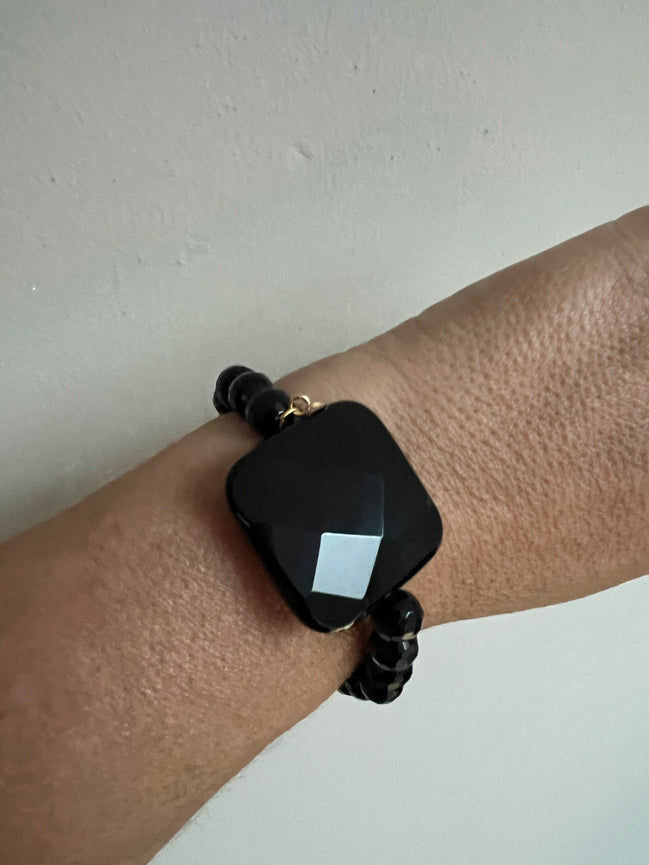 Bracciale Bisette - Onice sfere con quadrato grande