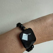 Bracciale Bisette - Onice sfere con quadrato grande