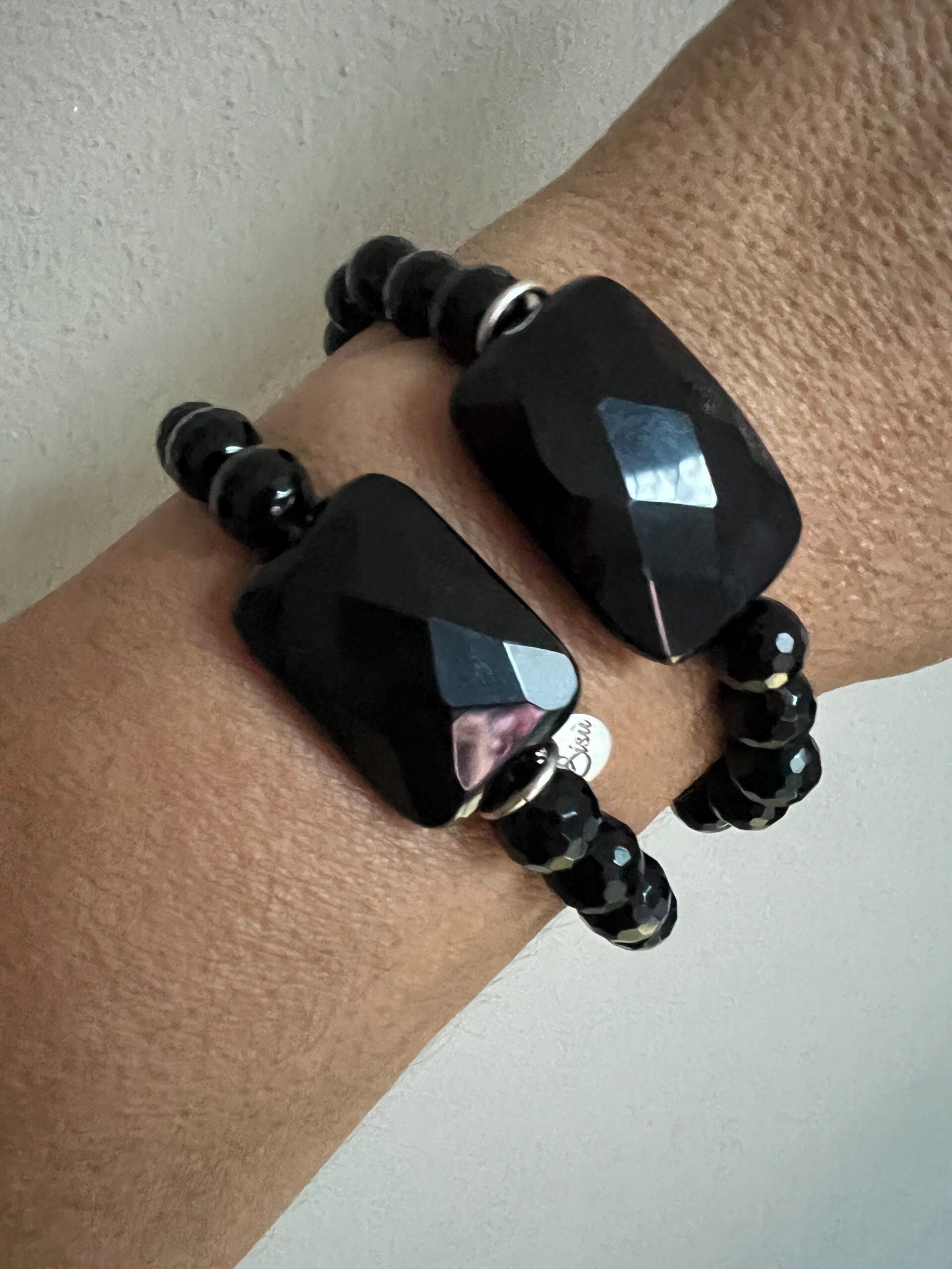 Bracciale Bisette - Onice sfere con rettangolo grande