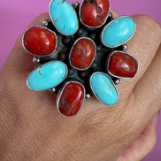 ETNICA - Anello in argento 925 con turchese e corallo