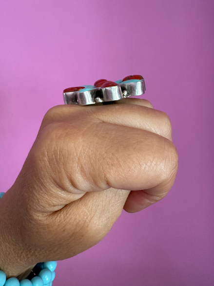 ETNICA - Anello in argento 925 con turchese e corallo