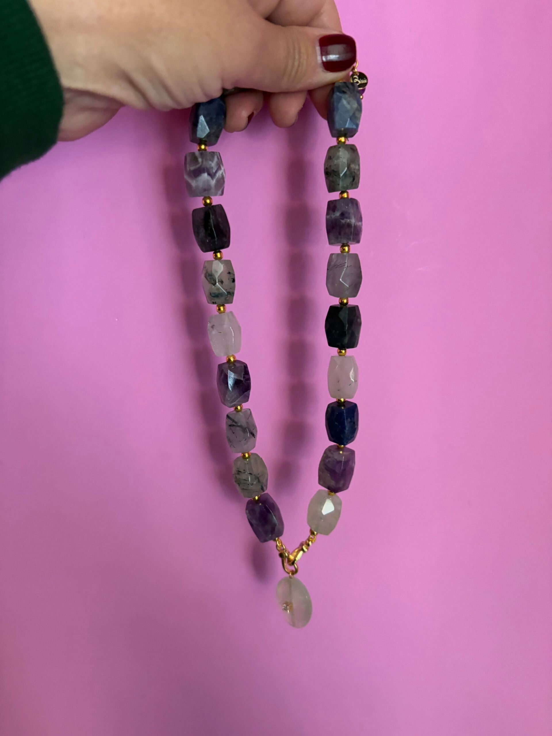 Collana JAIPUR - gemme colorate  e pendente prenite