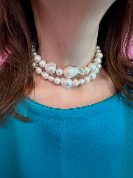 INCANTEVOLE -  Chocker  2 giri perle coltivate barocche