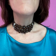 INCANTEVOLE -  Chocker  3 giri topazio fumé e argento 925