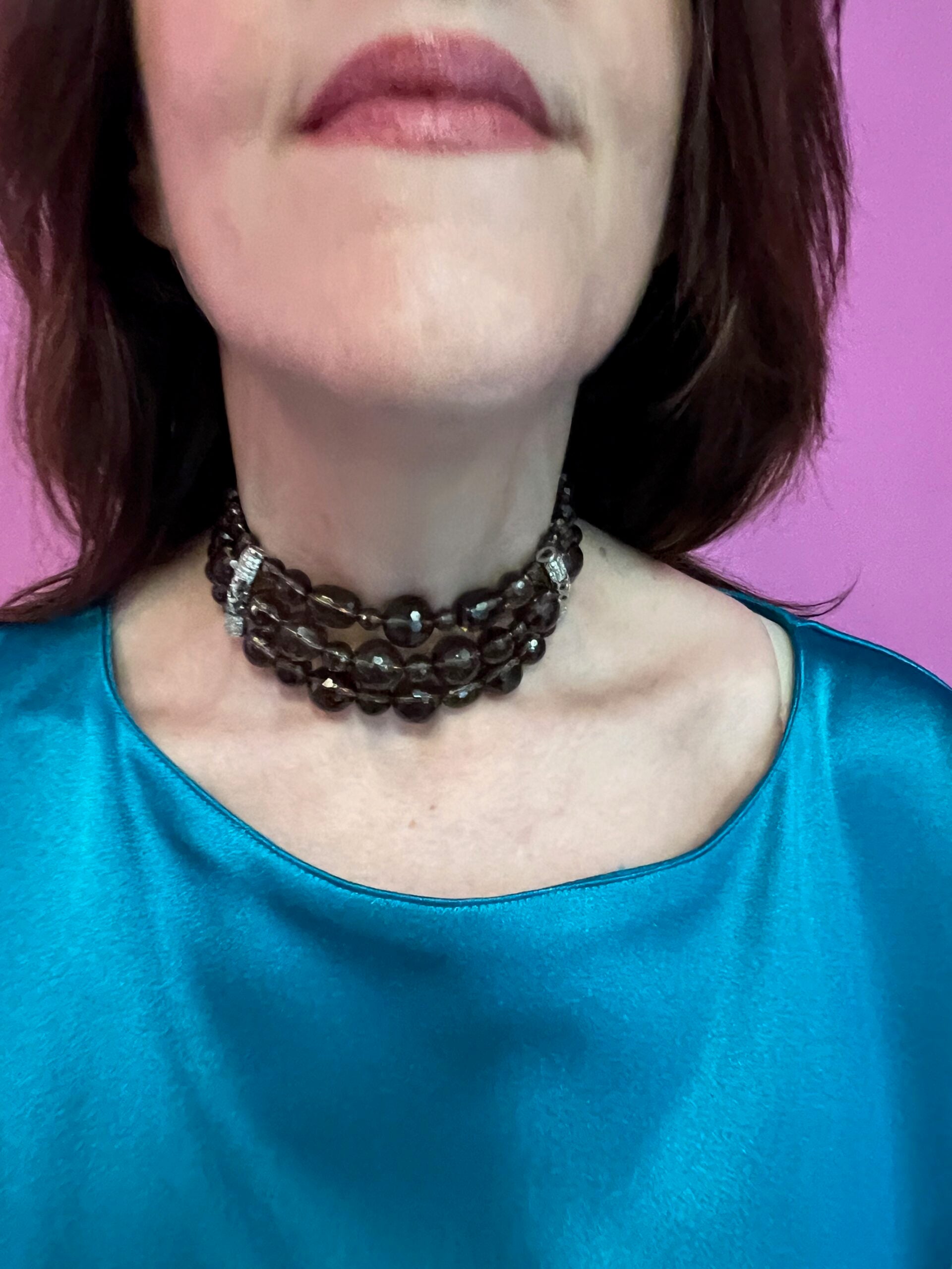 INCANTEVOLE -  Chocker  3 giri topazio fumé e argento 925