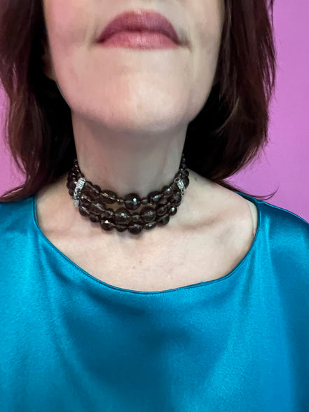 INCANTEVOLE -  Chocker  3 giri topazio fumé e argento 925