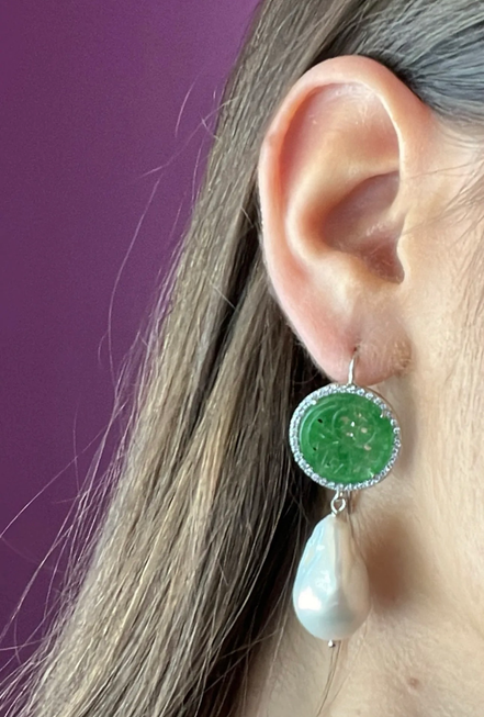 Orecchini  PERLE -perle barocche con giada burma verde