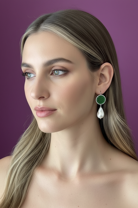 Orecchini  PERLE -perle barocche con giada burma verde