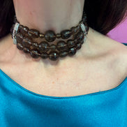 INCANTEVOLE -  Chocker  3 giri topazio fumé e argento 925