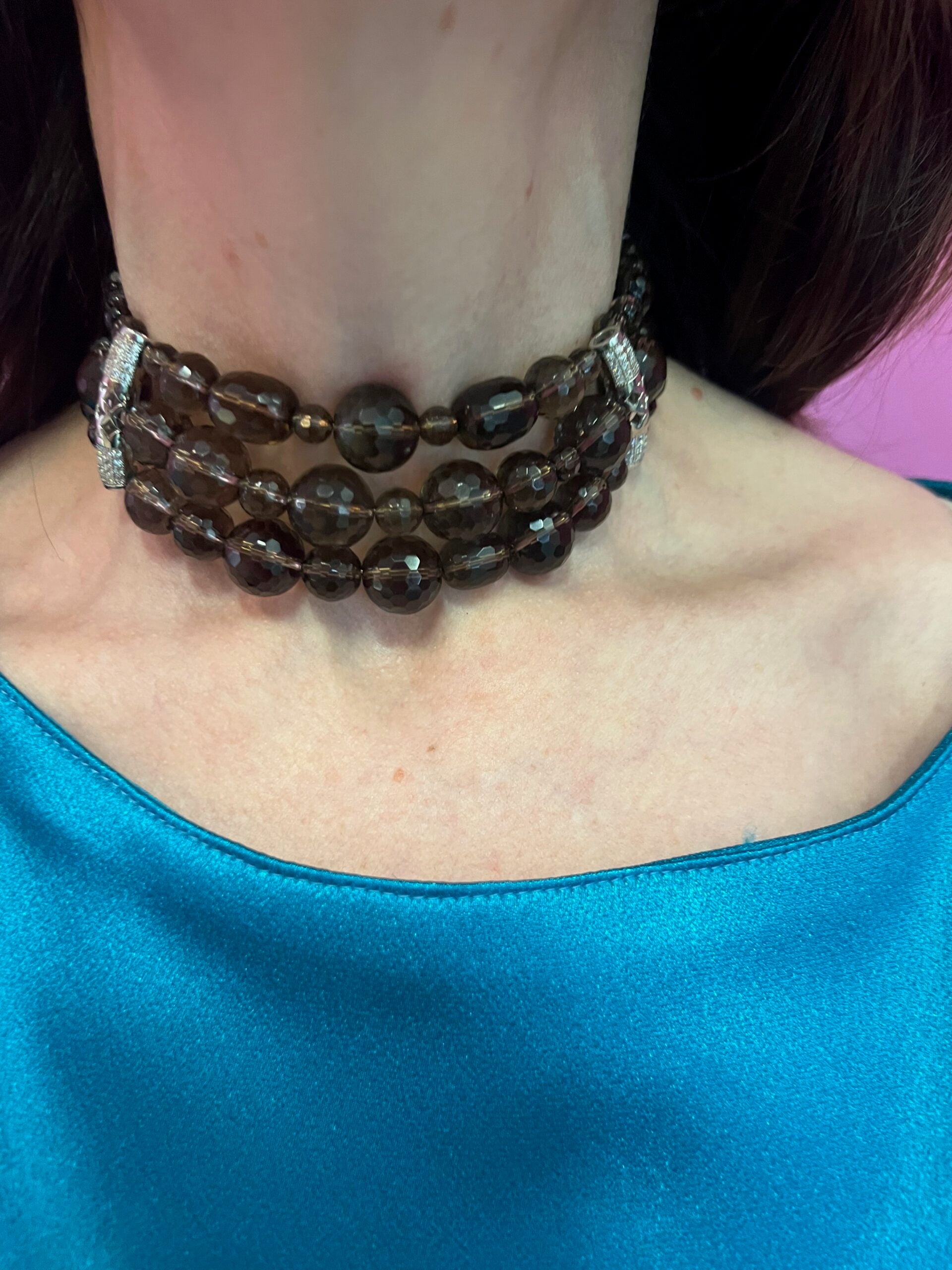 INCANTEVOLE -  Chocker  3 giri topazio fumé e argento 925