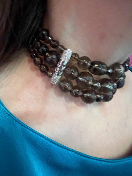 INCANTEVOLE -  Chocker  3 giri topazio fumé e argento 925