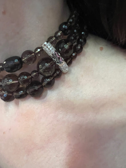 INCANTEVOLE -  Chocker  3 giri topazio fumé e argento 925
