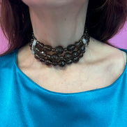 INCANTEVOLE -  Chocker  3 giri topazio fumé e argento 925