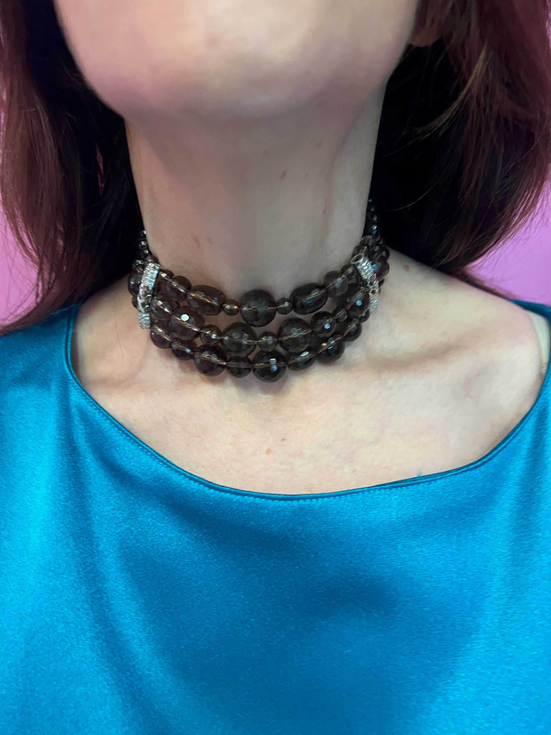 INCANTEVOLE -  Chocker  3 giri topazio fumé e argento 925