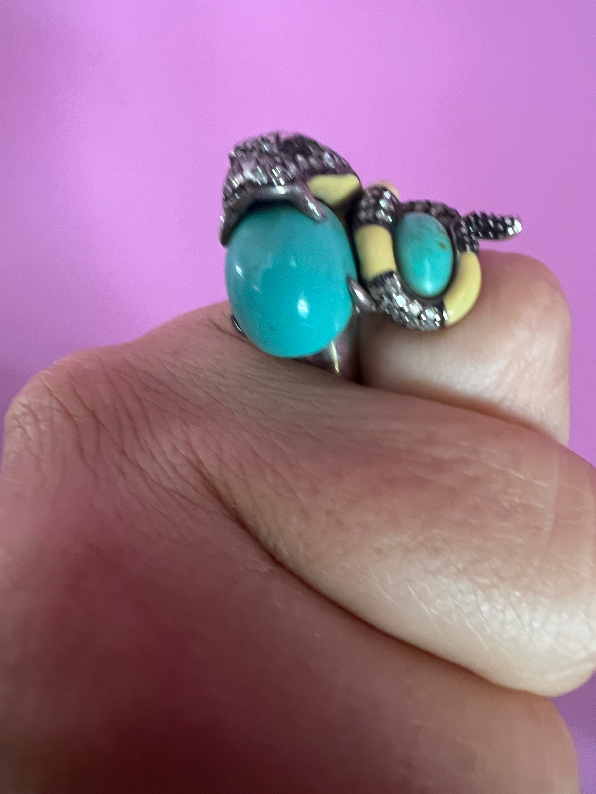 Anello Cobra - Vintage -  in argento 925 con turchese e zirconi (Archivio Bisù 2000s)