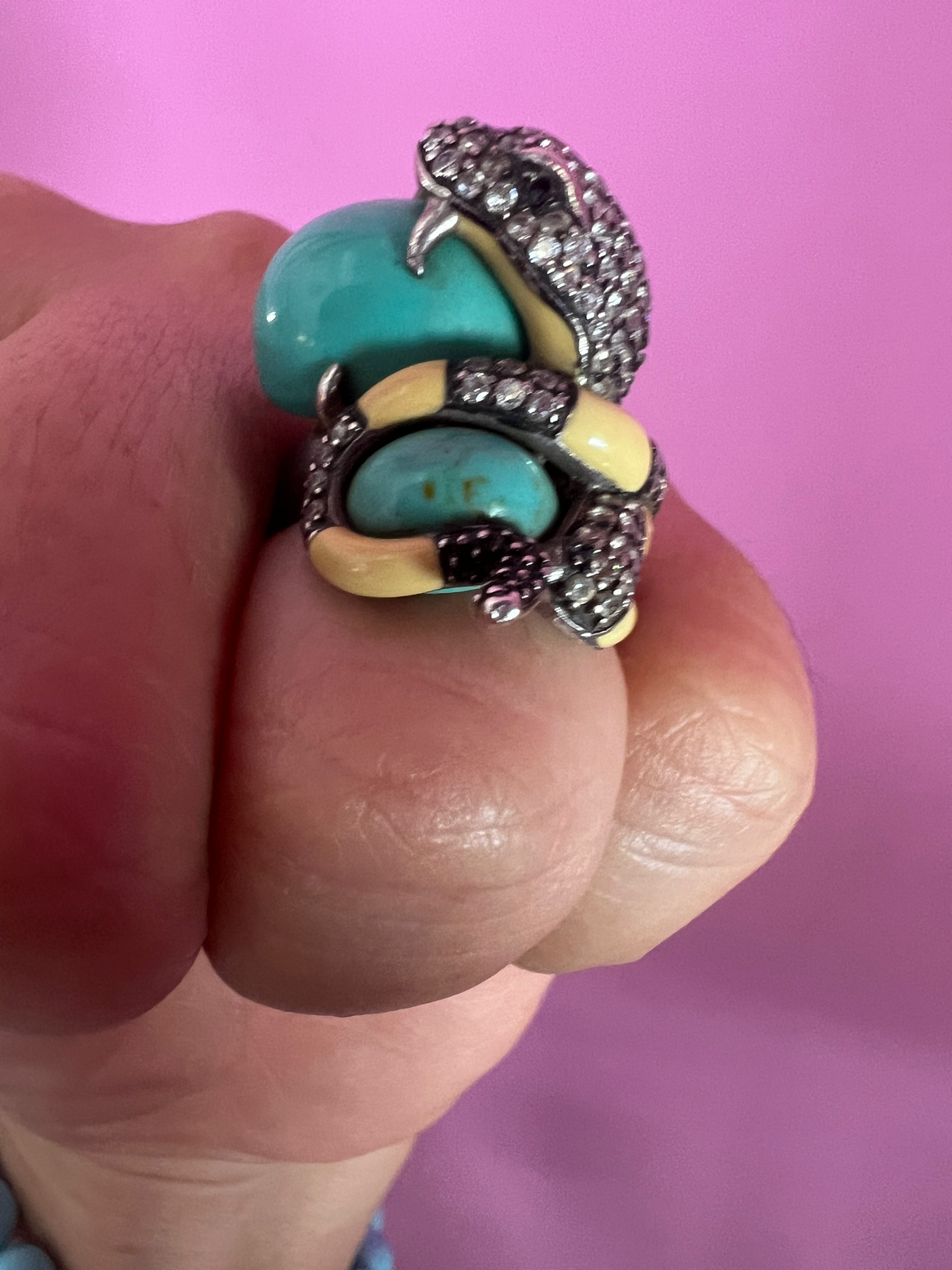 Anello Cobra - Vintage -  in argento 925 con turchese e zirconi (Archivio Bisù 2000s)
