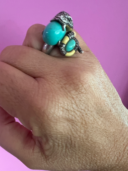 Anello Cobra - Vintage -  in argento 925 con turchese e zirconi (Archivio Bisù 2000s)