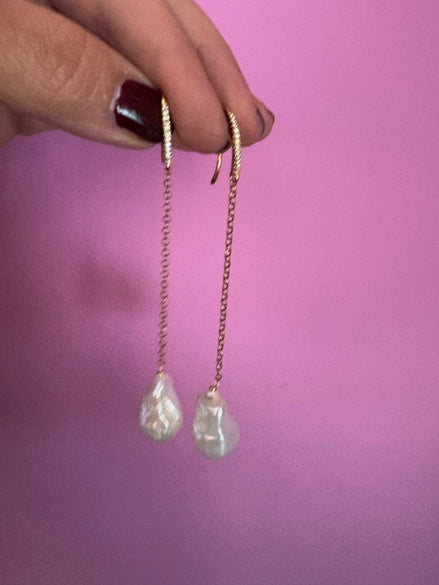 Orecchini Chain - catena argento 925 con grandi perle coltivate