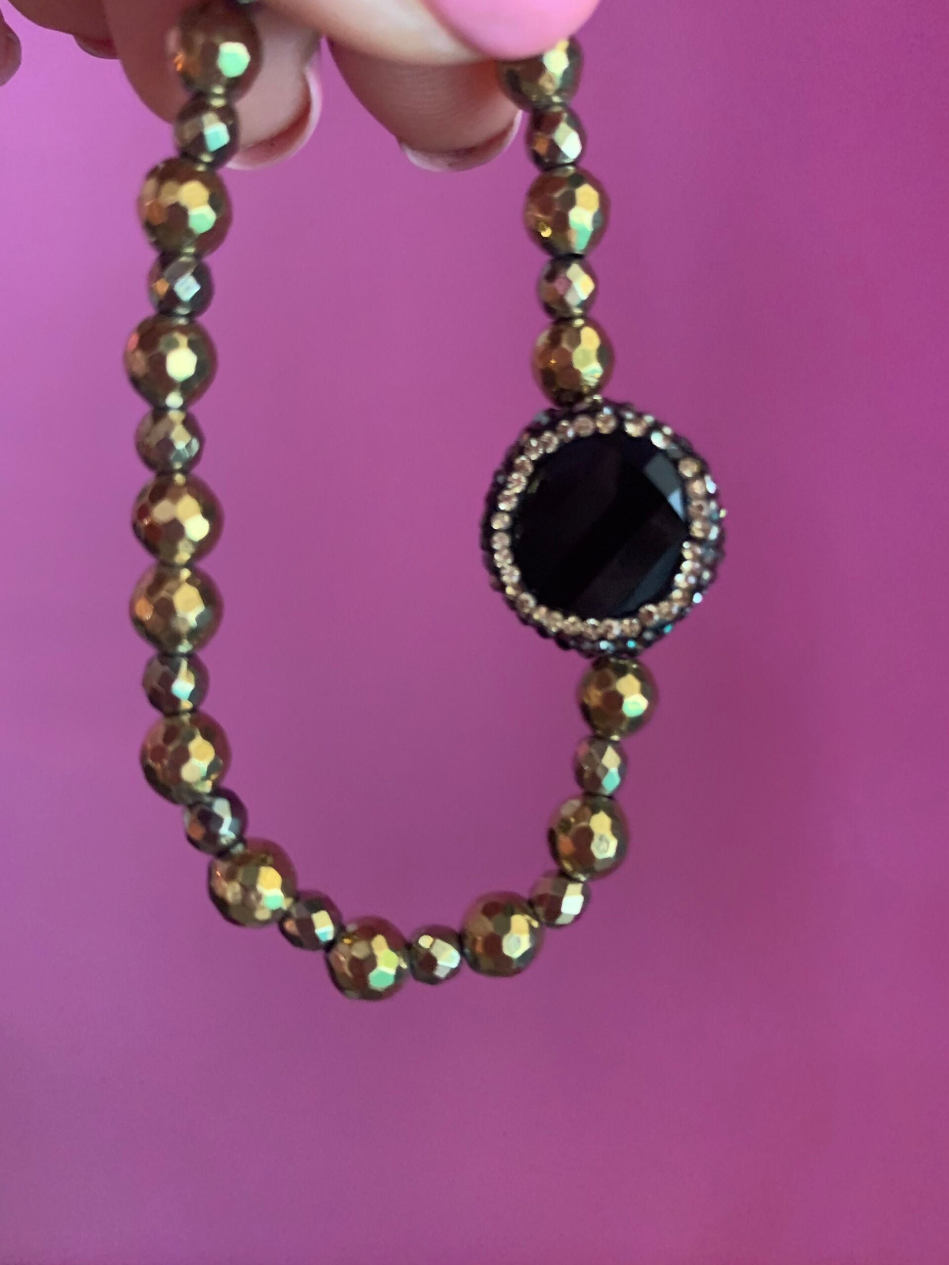 Braccialetto  Bisette ematite oro con onice