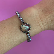 Braccialetto  Bisette ematite argento con quarzo rosa