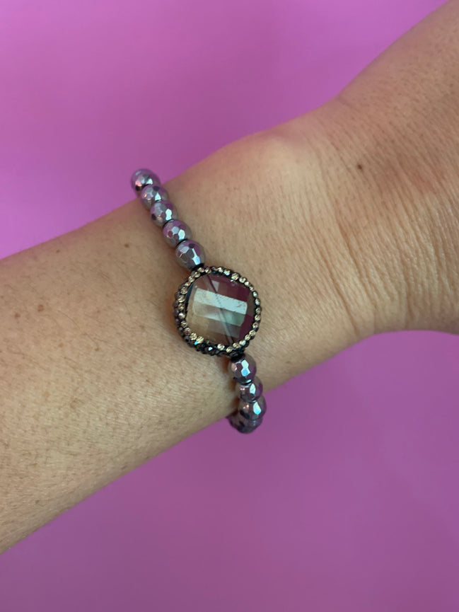 Braccialetto  Bisette ematite argento con quarzo rosa