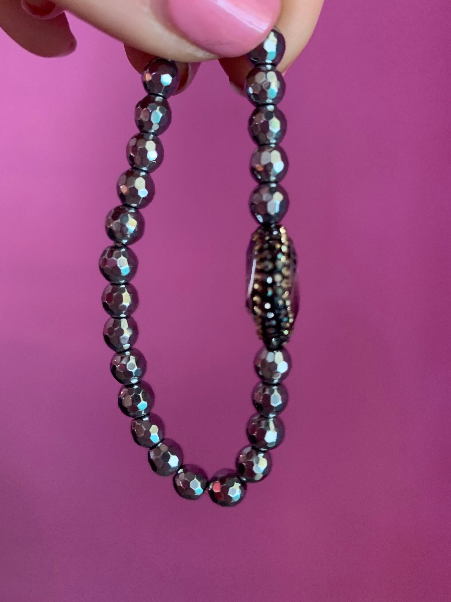 Braccialetto  Bisette ematite argento con quarzo rosa