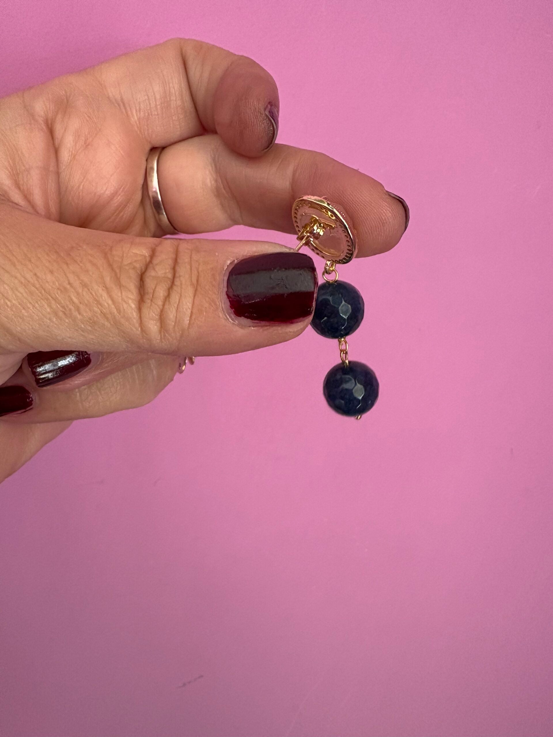 Orecchini  - giada zaffiro con quarzo rosa