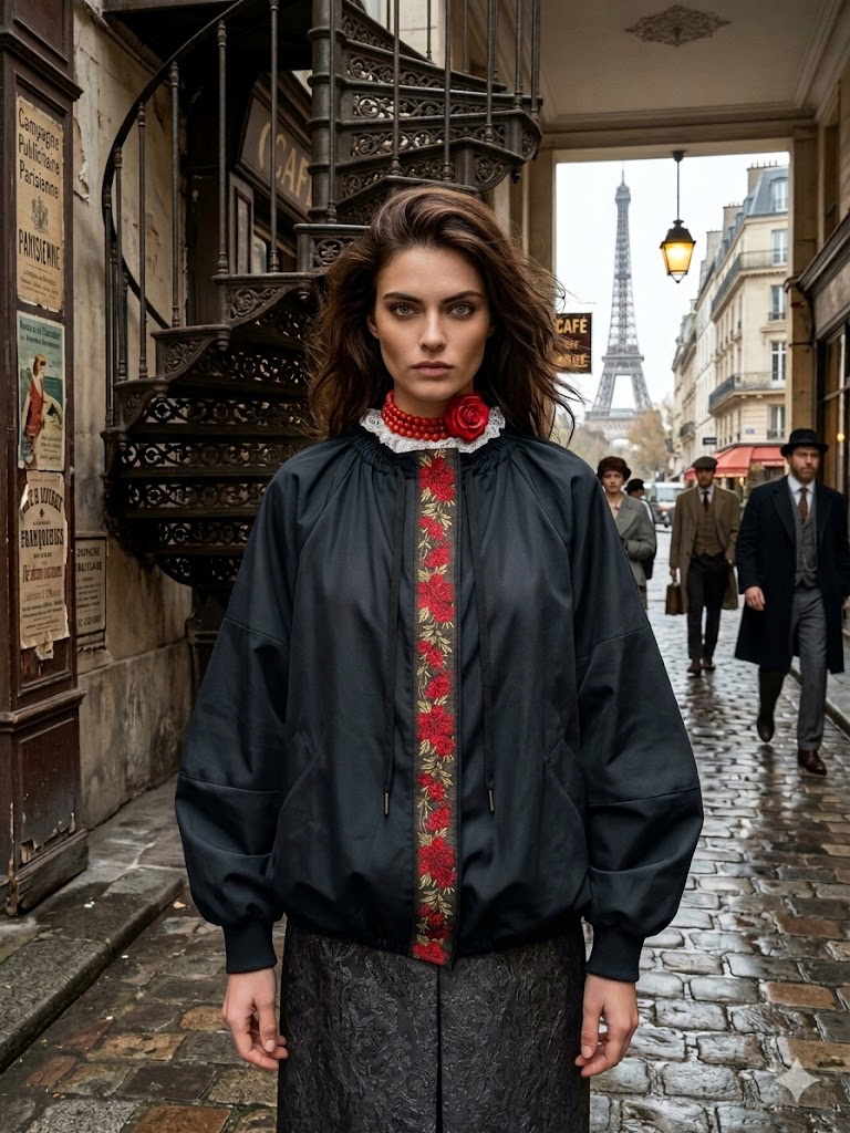 Rose Bomber  : bomber a palloncino con passamaneria Couture