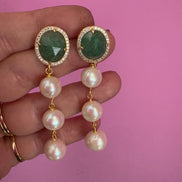 Orecchini  - CLASSY - Avventurina  verde e  grandi perle coltivate  semiround