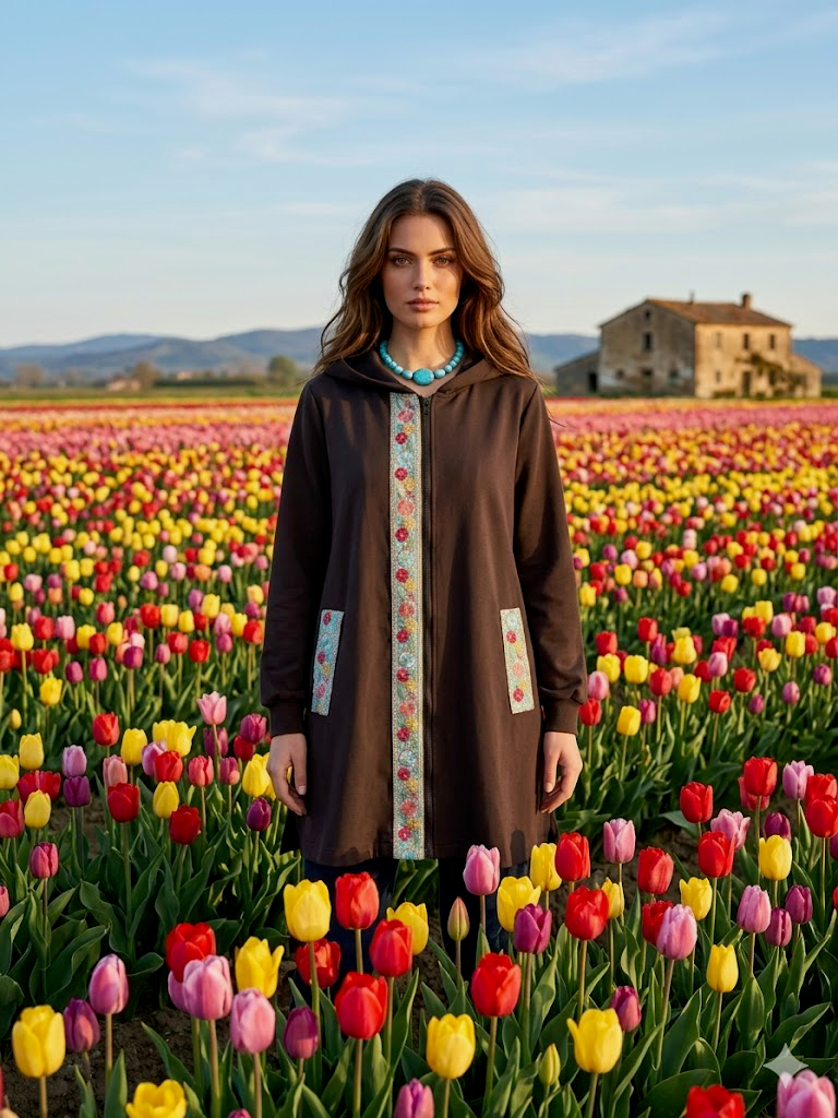 Flower Parka  : giacca lunga con passamaneria Couture