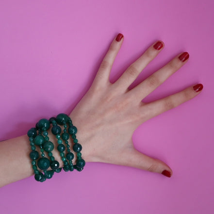 MAGNIFICO bracciale couture  6 fili e giada verde