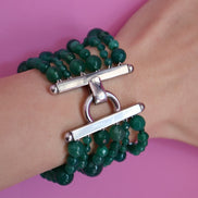 MAGNIFICO bracciale couture  6 fili e giada verde