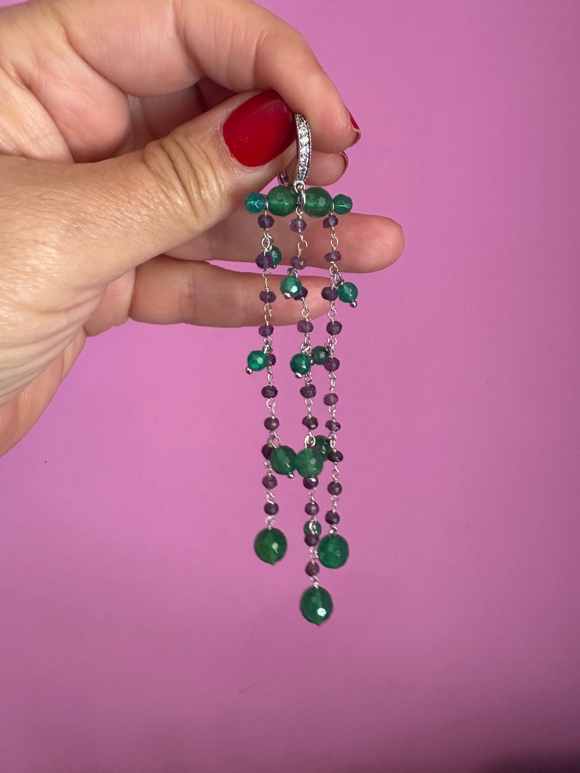 Chandelier - Orecchini con cascata di agata verde e ametista