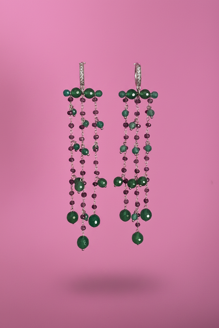 Chandelier - Orecchini con cascata di agata verde e ametista
