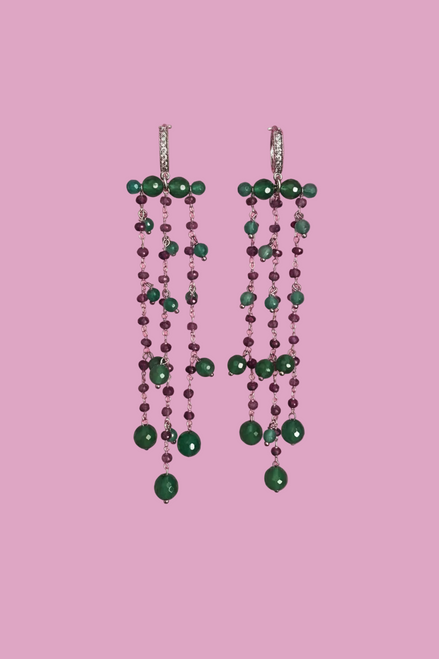 Chandelier - Orecchini con cascata di agata verde e ametista