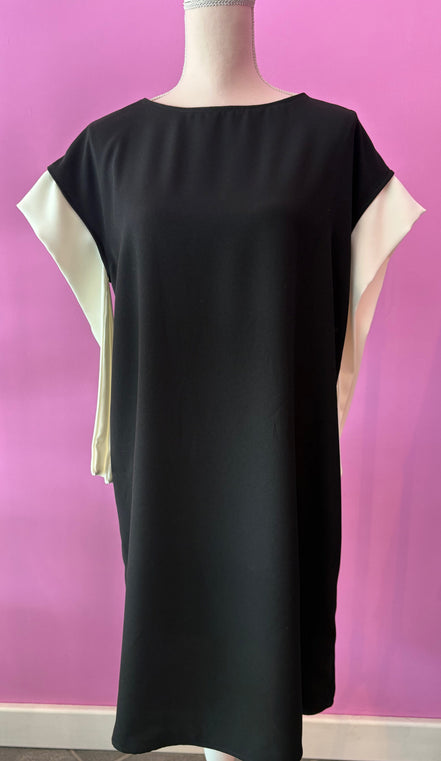 IKEBANA - Abito crepe nero con maniche nastro avorio