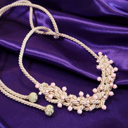 Choker / Collana Couture Collezione Intreccio in Seta Écru, Corallo Rosa e Argento 925