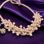 Choker / Collana Couture Collezione Intreccio in Seta Écru, Corallo Rosa e Argento 925
