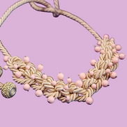 Choker / Collana Couture Collezione Intreccio in Seta Écru, Corallo Rosa e Argento 925