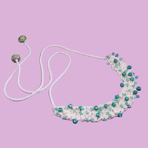 Choker Collezione Intreccio con Agata Verde Brasiliana, Seta ed Argento 925