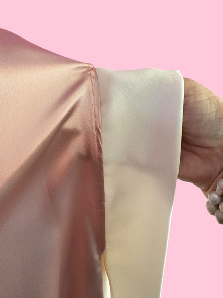 Poetica - Abito a palloncino in raso rosa cerimonia con maniche nastro avorio