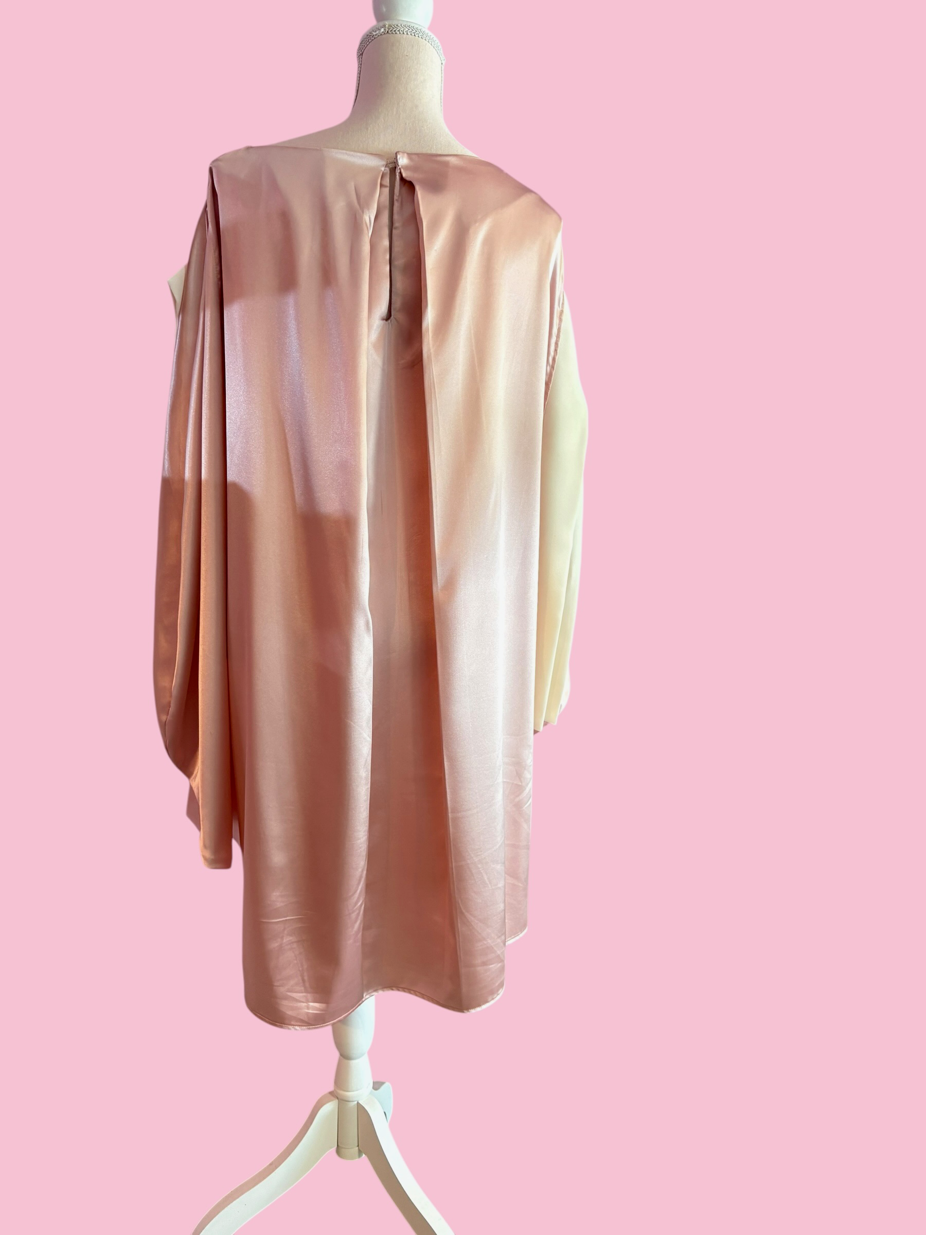 Poetica - Abito a palloncino in raso rosa cerimonia con maniche nastro avorio