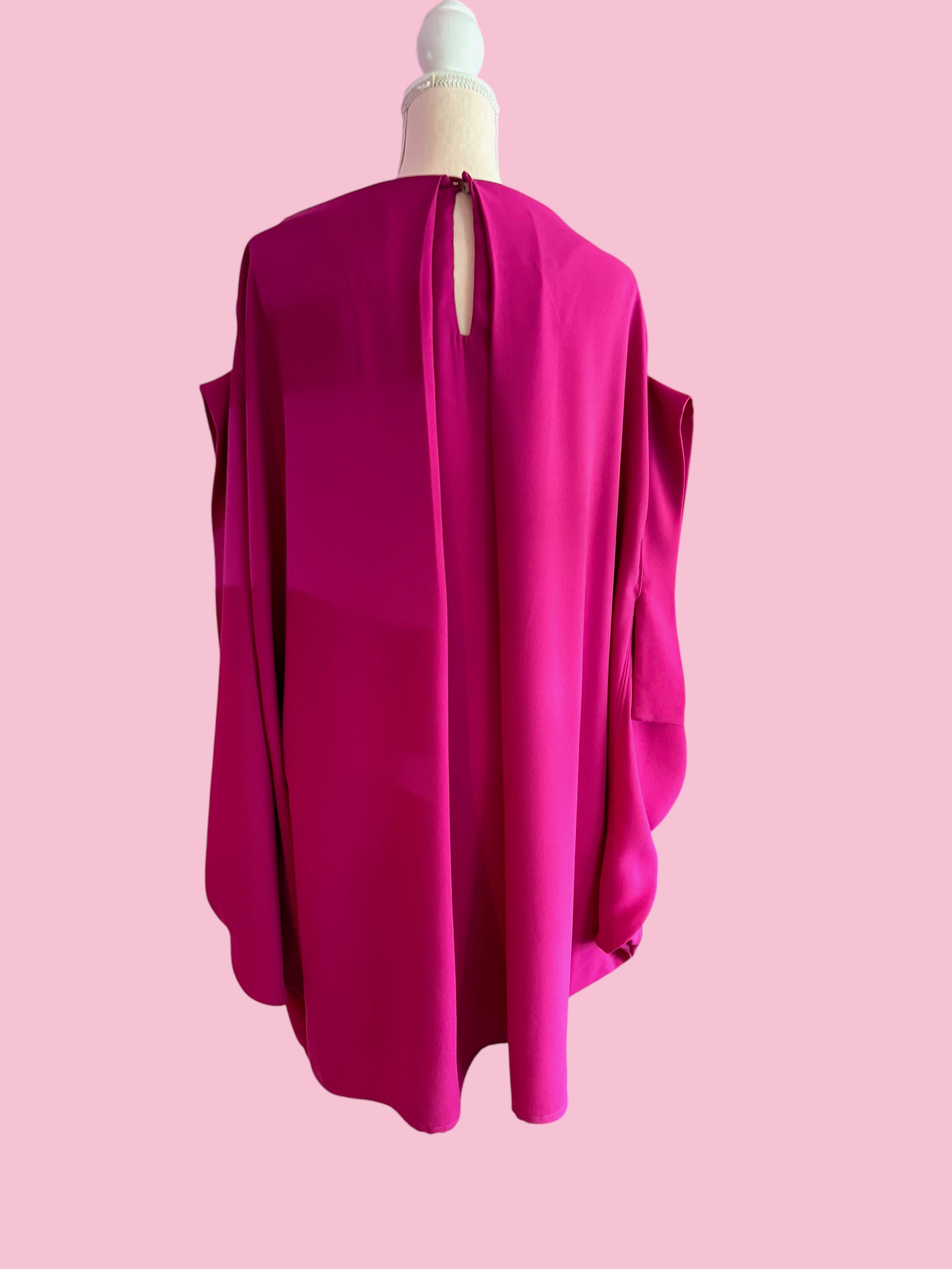 Poetica - Abito a palloncino in crepe fucsia cerimonia con maniche nastro