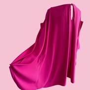 Poetica - Abito a palloncino in crepe fucsia cerimonia con maniche nastro