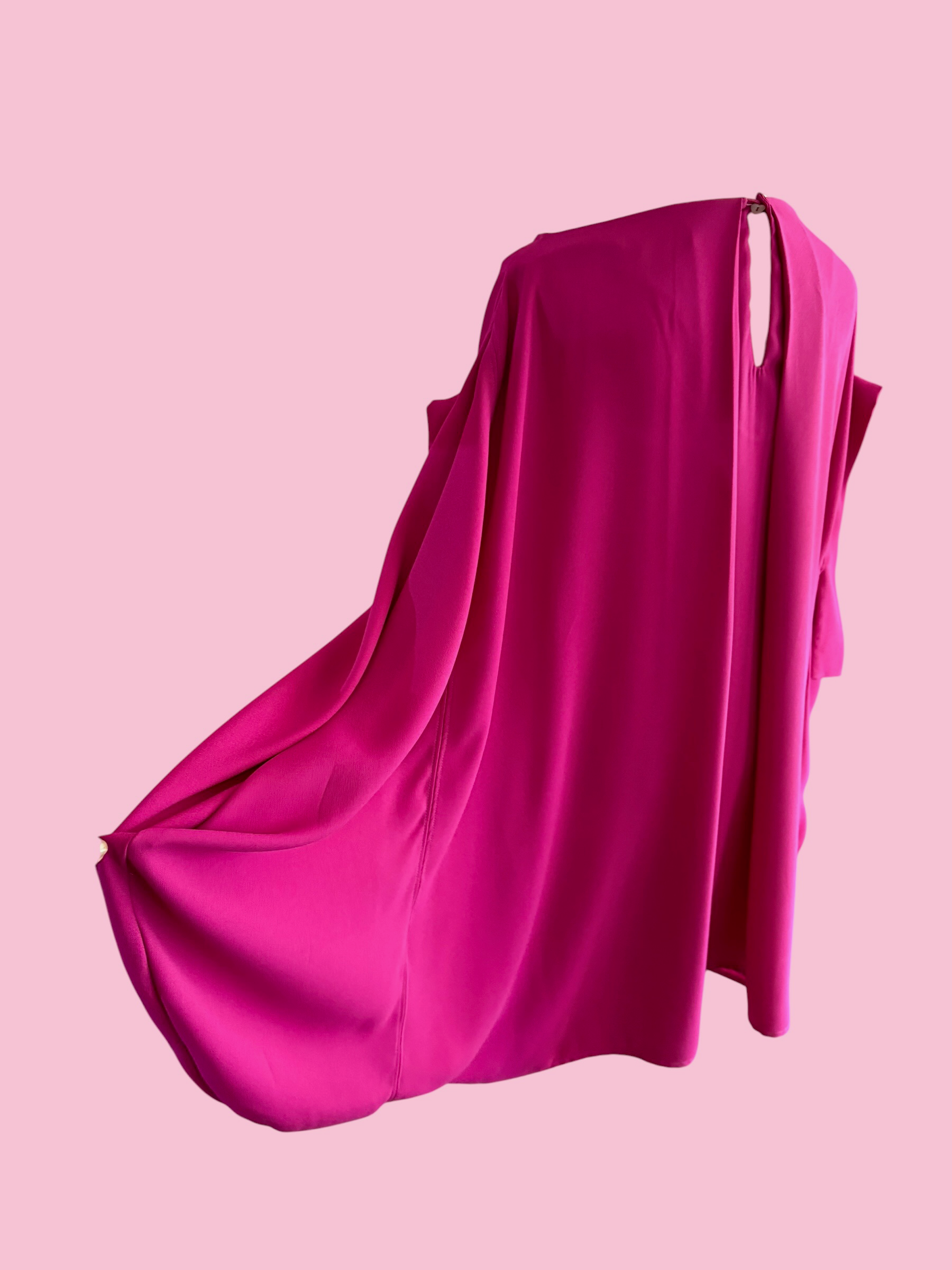 Poetica - Abito a palloncino in crepe fucsia cerimonia con maniche nastro